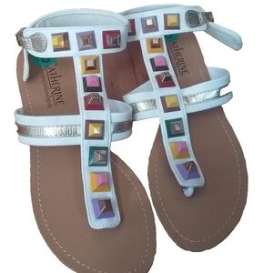 Catherine Malandrino Gladiator T-Strap Sandals with Multicolor Square Studs